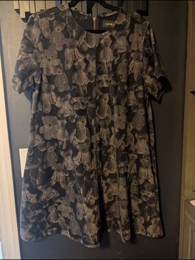 Teddy Fresh Black and Gray Denim Bear Print Mini Dress